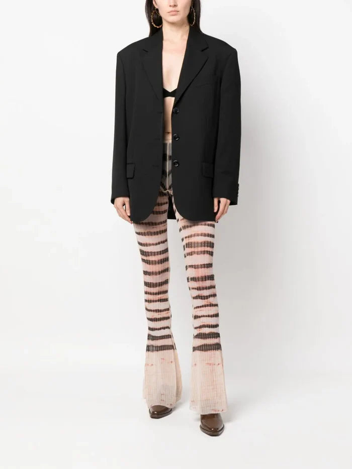JEAN PAUL GAULTIER WOMEN Flare Low Waist Striped Wash Leggings Ecru/Brown - MAISONDEFASHION.COM