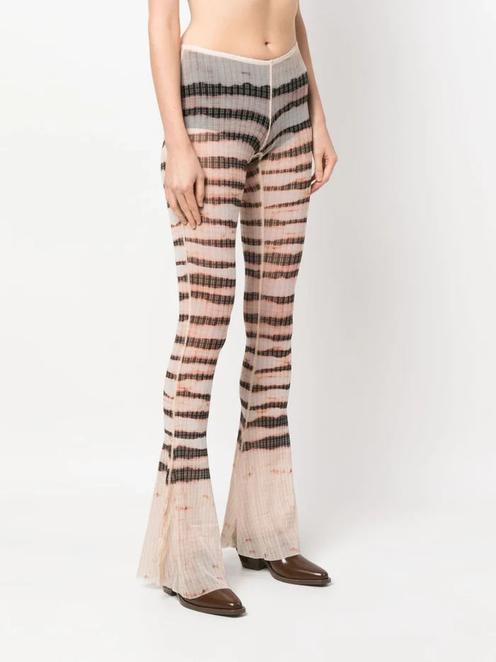 JEAN PAUL GAULTIER WOMEN Flare Low Waist Striped Wash Leggings Ecru/Brown - MAISONDEFASHION.COM