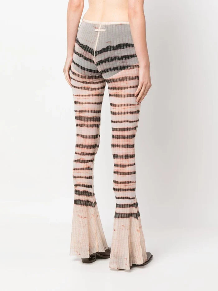 JEAN PAUL GAULTIER WOMEN Flare Low Waist Striped Wash Leggings Ecru/Brown - MAISONDEFASHION.COM