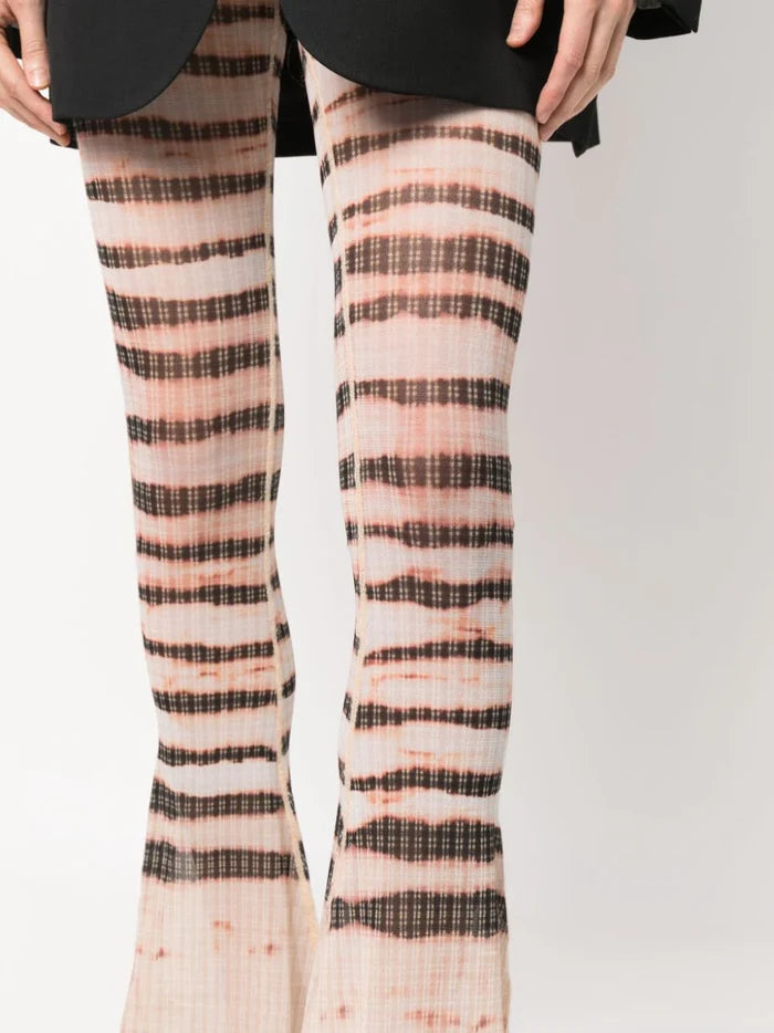 JEAN PAUL GAULTIER WOMEN Flare Low Waist Striped Wash Leggings Ecru/Brown - MAISONDEFASHION.COM