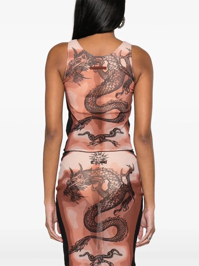 JEAN PAUL GAULTIER WOMEN Graphic Printed Tank Top Nude/Brown/Black - MAISONDEFASHION.COM