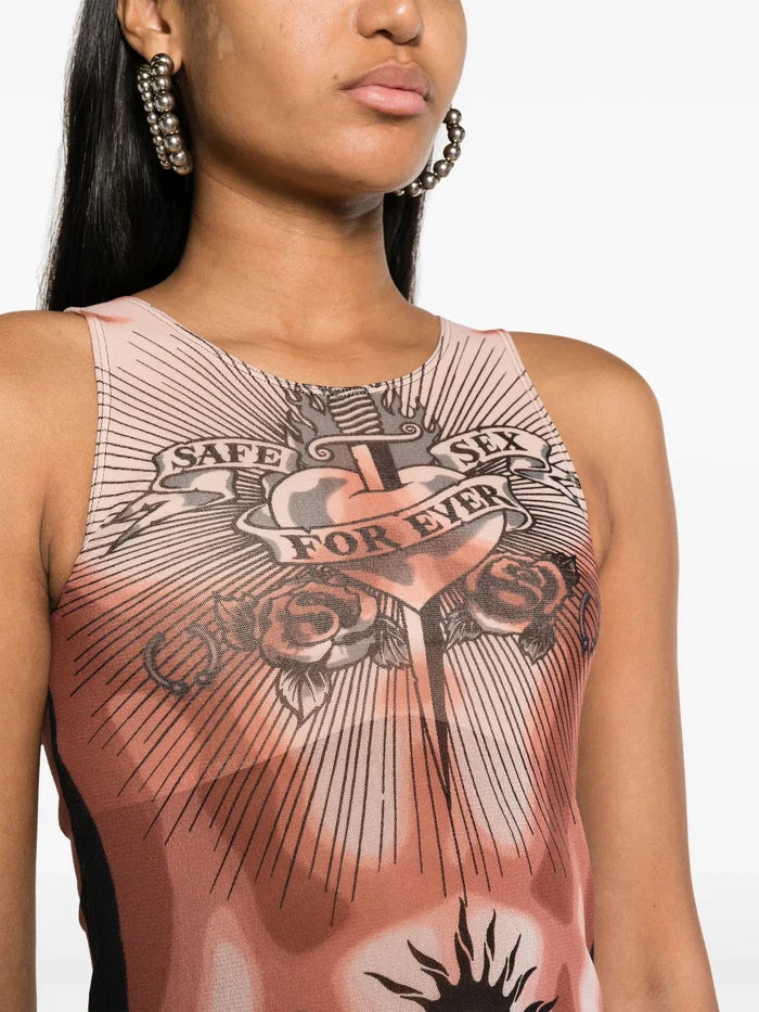 JEAN PAUL GAULTIER WOMEN Graphic Printed Tank Top Nude/Brown/Black - MAISONDEFASHION.COM