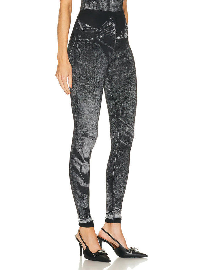 JEAN PAUL GAULTIER WOMEN JPG Flag Label Detail Leggings Black/Grey - MAISONDEFASHION.COM