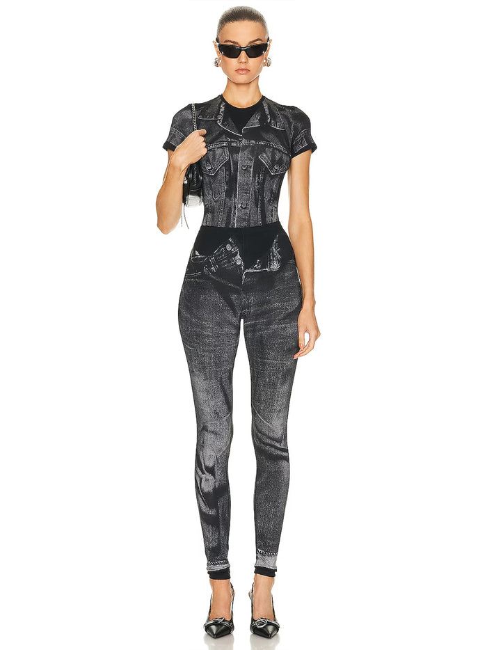 JEAN PAUL GAULTIER WOMEN JPG Flag Label Detail Leggings Black/Grey - MAISONDEFASHION.COM
