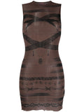 JEAN PAUL GAULTIER WOMEN Tattoo Printed Effect Crew Neck Dress Ebene/Grey/Black - MAISONDEFASHION.COM