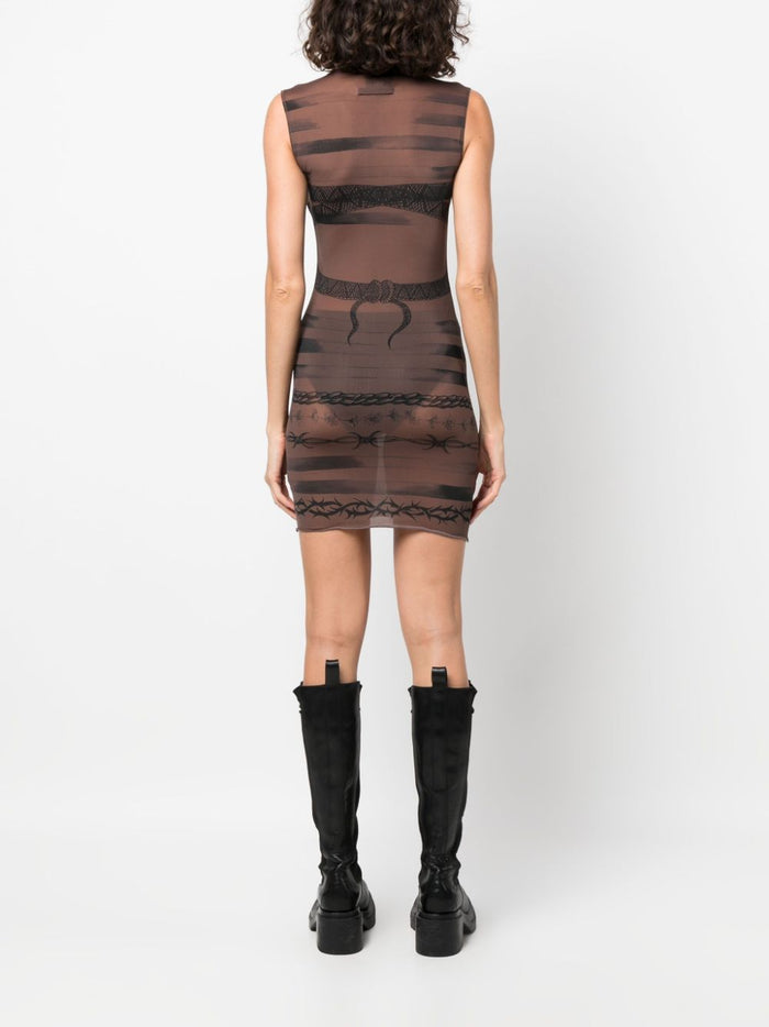 JEAN PAUL GAULTIER WOMEN Tattoo Printed Effect Crew Neck Dress Ebene/Grey/Black - MAISONDEFASHION.COM