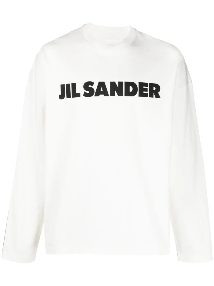 JIL SANDER Logo Print Cotton Jersey Long Sleeve T-Shirt Off-White - MAISONDEFASHION.COM