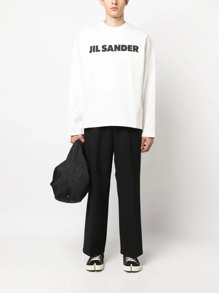 JIL SANDER Logo Print Cotton Jersey Long Sleeve T-Shirt Off-White - MAISONDEFASHION.COM