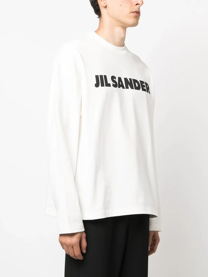 JIL SANDER Logo Print Cotton Jersey Long Sleeve T-Shirt Off-White - MAISONDEFASHION.COM