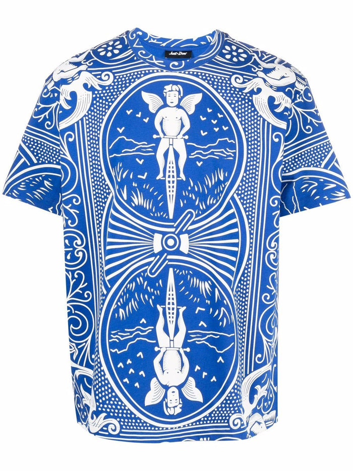 JUST DON Graphic Print T-Shirt Blue - MAISONDEFASHION.COM