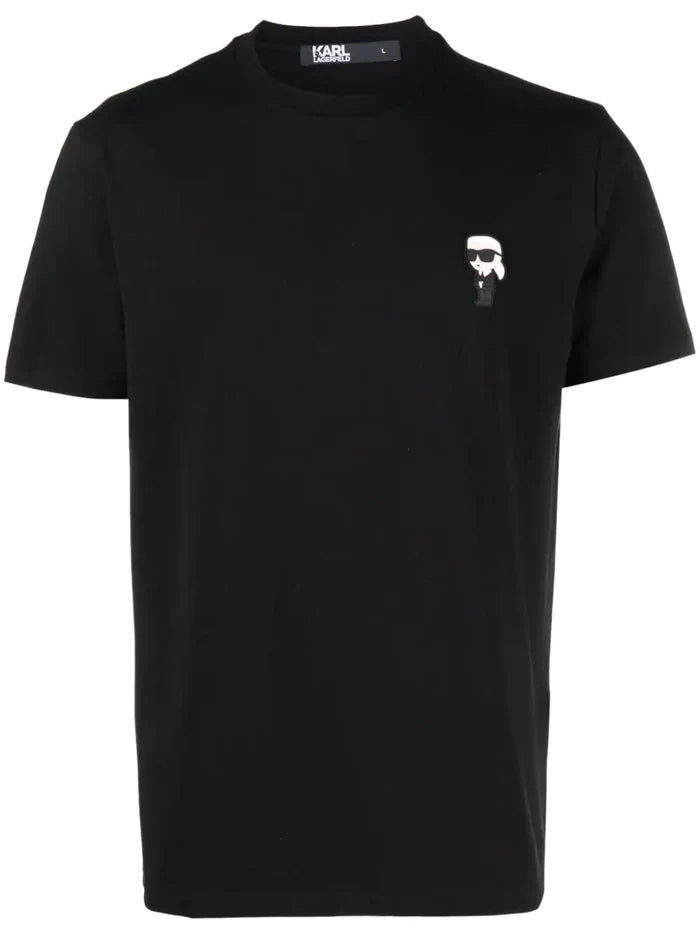 KARL LAGERFELD MEN Logo Patch Cotton T-Shirt Black - MAISONDEFASHION.COM