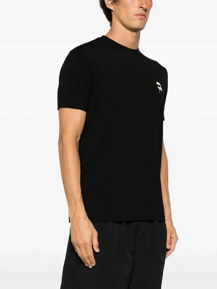 KARL LAGERFELD MEN Logo Patch Cotton T-Shirt Black - MAISONDEFASHION.COM