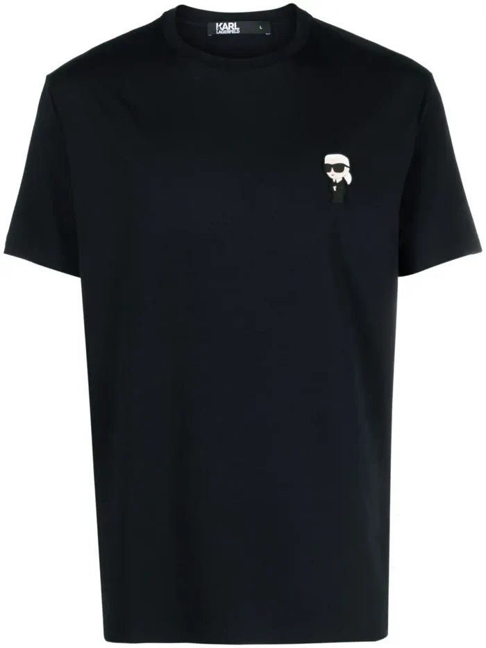 KARL LAGERFELD MEN Logo Patch Cotton T-Shirt Navy - MAISONDEFASHION.COM