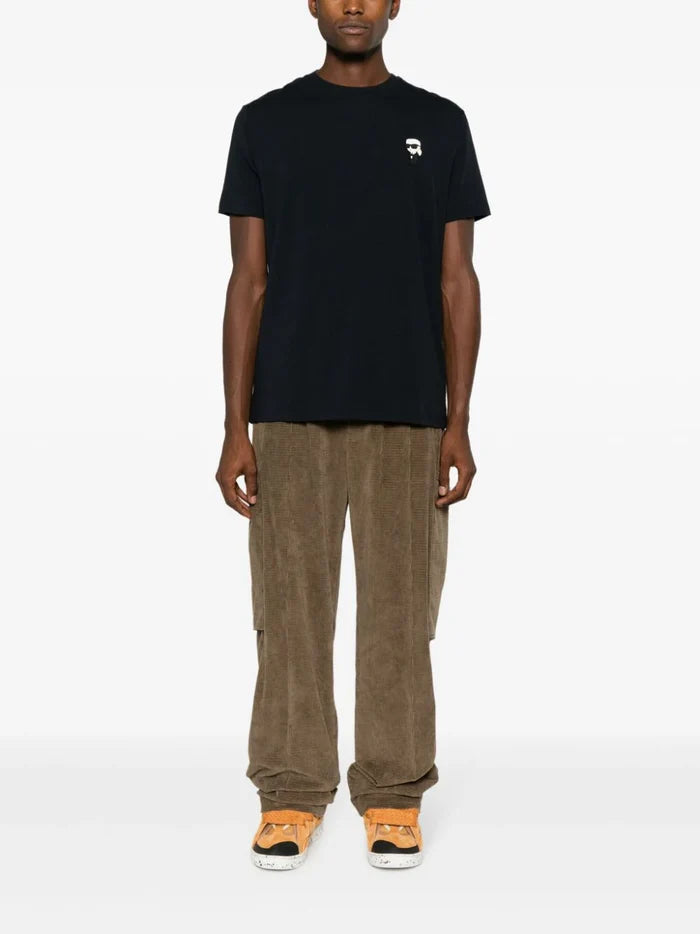 KARL LAGERFELD MEN Logo Patch Cotton T-Shirt Navy - MAISONDEFASHION.COM