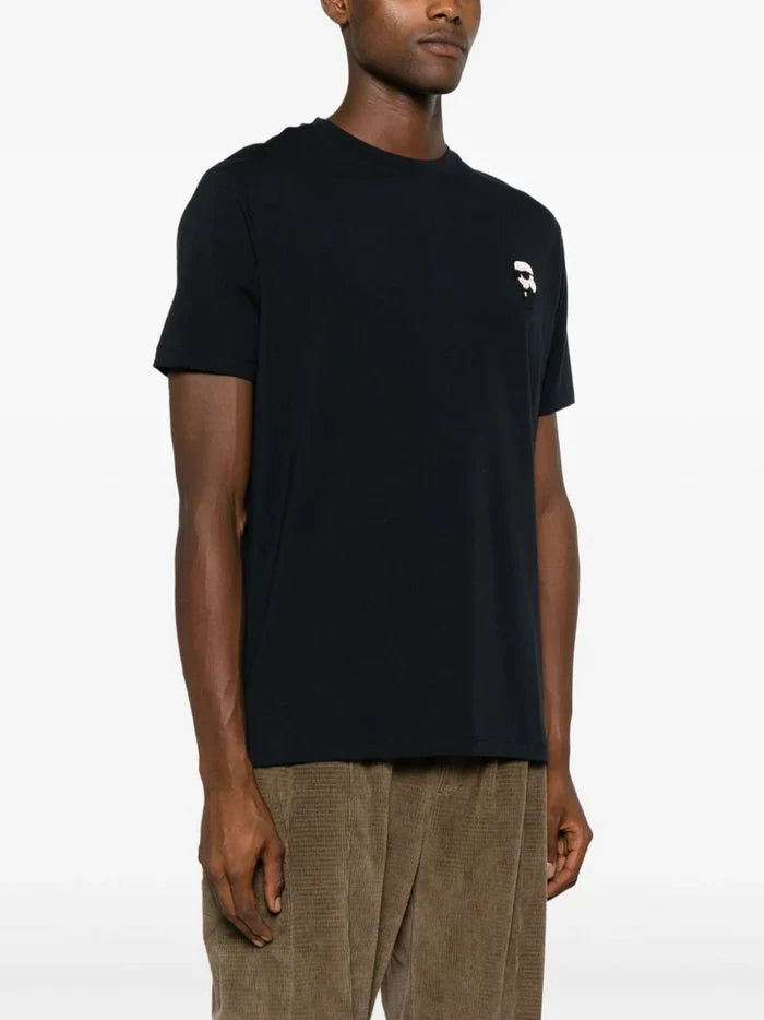 KARL LAGERFELD MEN Logo Patch Cotton T-Shirt Navy - MAISONDEFASHION.COM