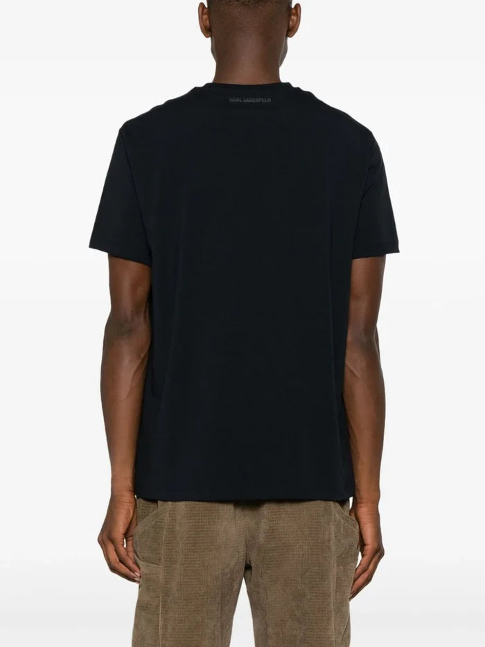 KARL LAGERFELD MEN Logo Patch Cotton T-Shirt Navy - MAISONDEFASHION.COM