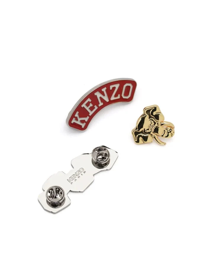 KENZO Logo Stamp Set Of 3 Pin/Brooch Multicolor - MAISONDEFASHION.COM