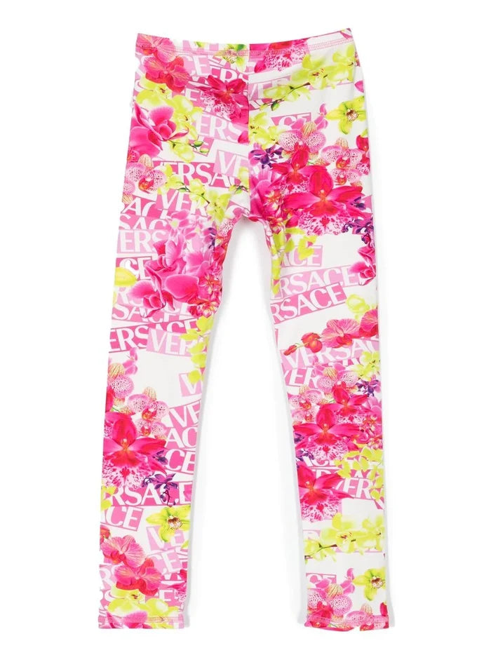 VERSACE KIDS All-over Logo-print Leggings White/Pink - MAISONDEFASHION.COM