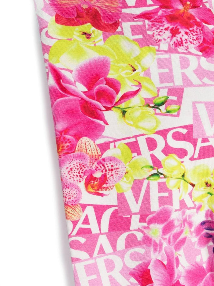 VERSACE KIDS All-over Logo-print Leggings White/Pink - MAISONDEFASHION.COM
