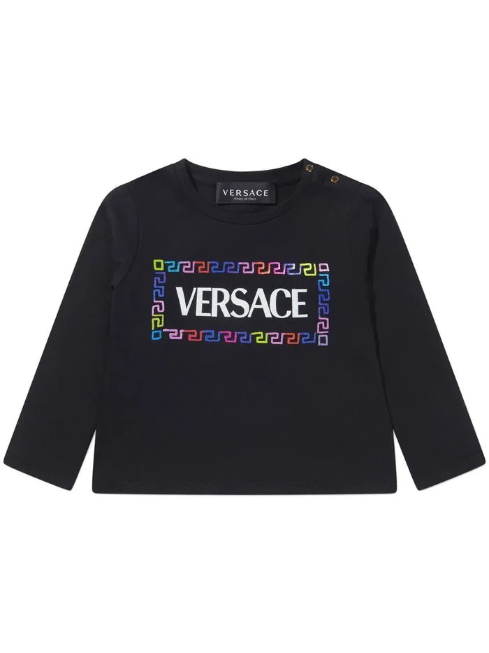 VERSACE KIDS Baby Logo Print L/S T-Shirt Black - MAISONDEFASHION.COM