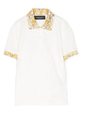 VERSACE KIDS Barocco-collar Polo Shirt White/Gold - MAISONDEFASHION.COM