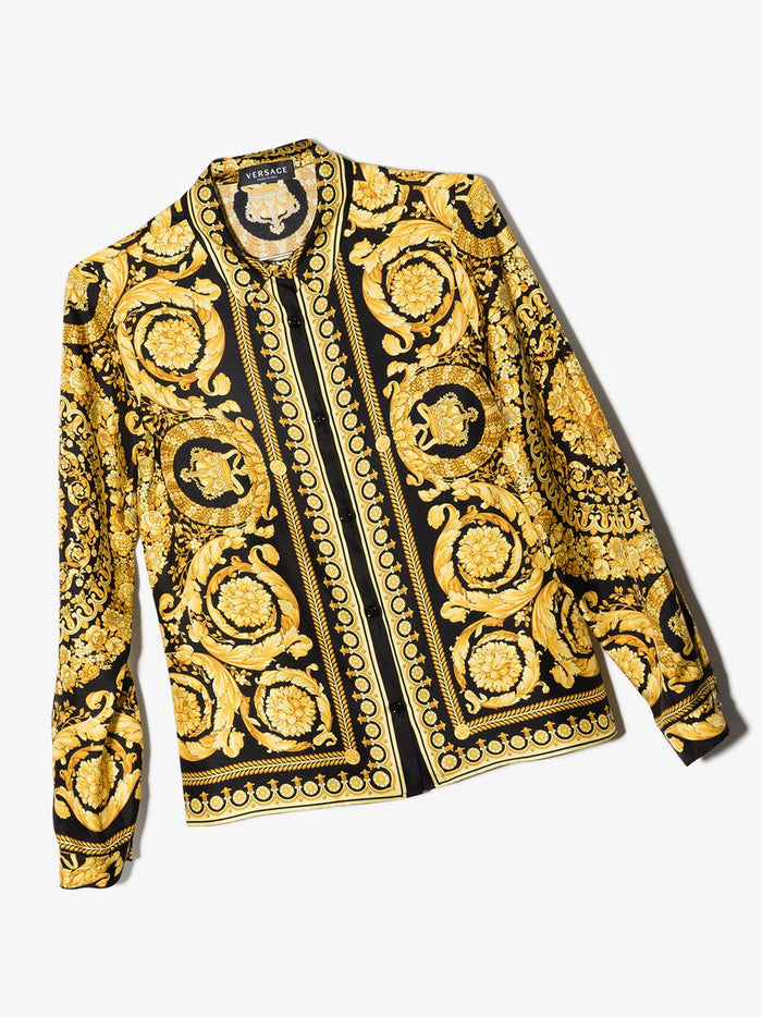 VERSACE KIDS Barocco-print Silk Shirt Black/Gold - MAISONDEFASHION.COM