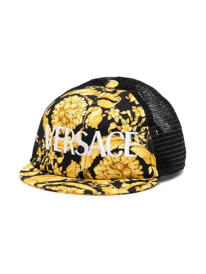 VERSACE KIDS Baroque Pattern-print Cap Yellow/Black - MAISONDEFASHION.COM