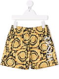 VERSACE KIDS Baroque-print Swim Shorts Black/Gold - MAISONDEFASHION.COM