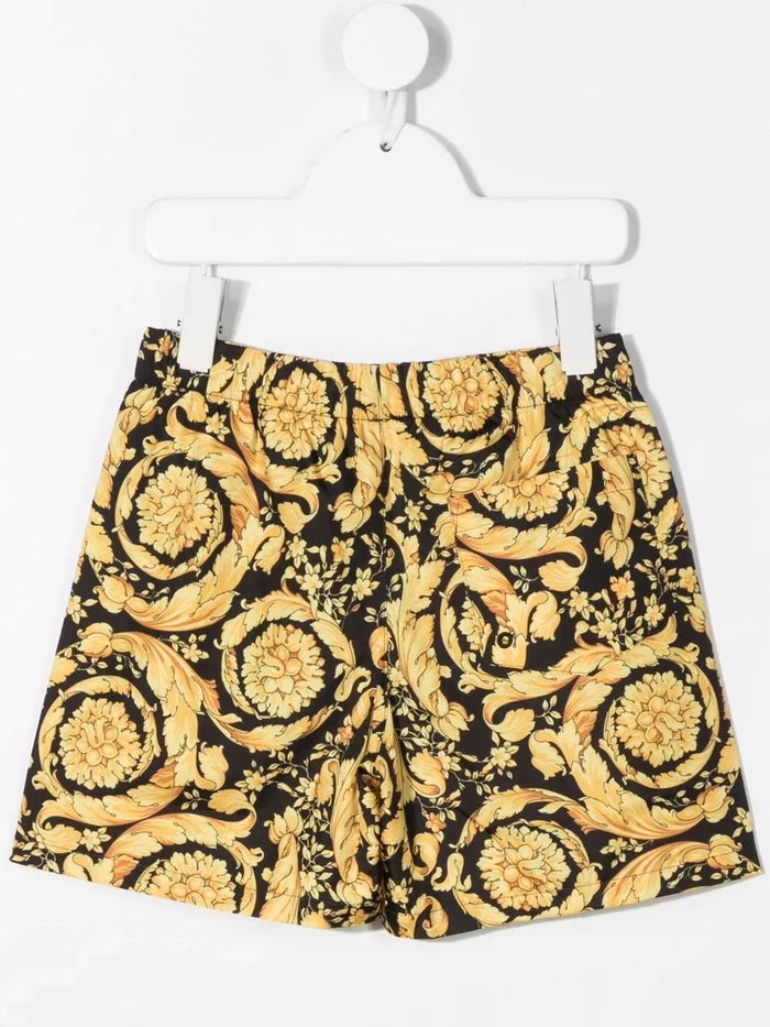 VERSACE KIDS Baroque-print Swim Shorts Black/Gold - MAISONDEFASHION.COM