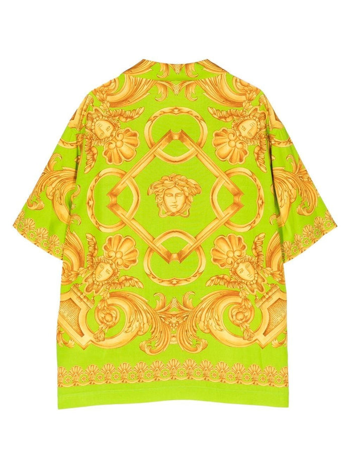 VERSACE KIDS Baroque Short-sleeve Shirt Lime/Gold - MAISONDEFASHION.COM