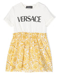 VERSACE KIDS Baroque T-shirt Dress White/Gold - MAISONDEFASHION.COM
