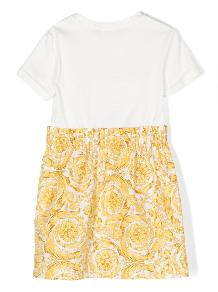 VERSACE KIDS Baroque T-shirt Dress White/Gold - MAISONDEFASHION.COM