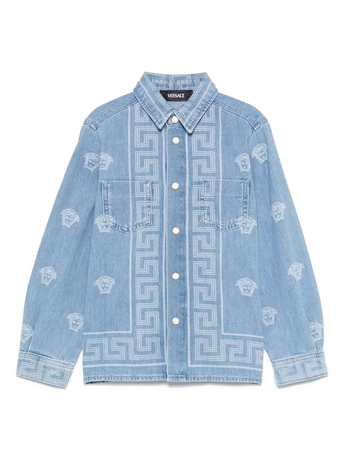 VERSACE KIDS Boys Banda Denim Shirt Blue - MAISONDEFASHION.COM