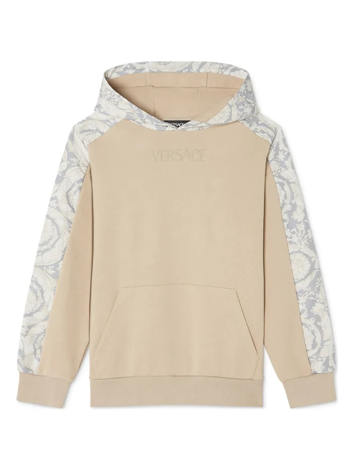 VERSACE KIDS Boys Barocco-print Panelled Hoodie Beige - MAISONDEFASHION.COM
