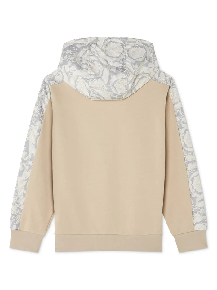 VERSACE KIDS Boys Barocco-print Panelled Hoodie Beige - MAISONDEFASHION.COM