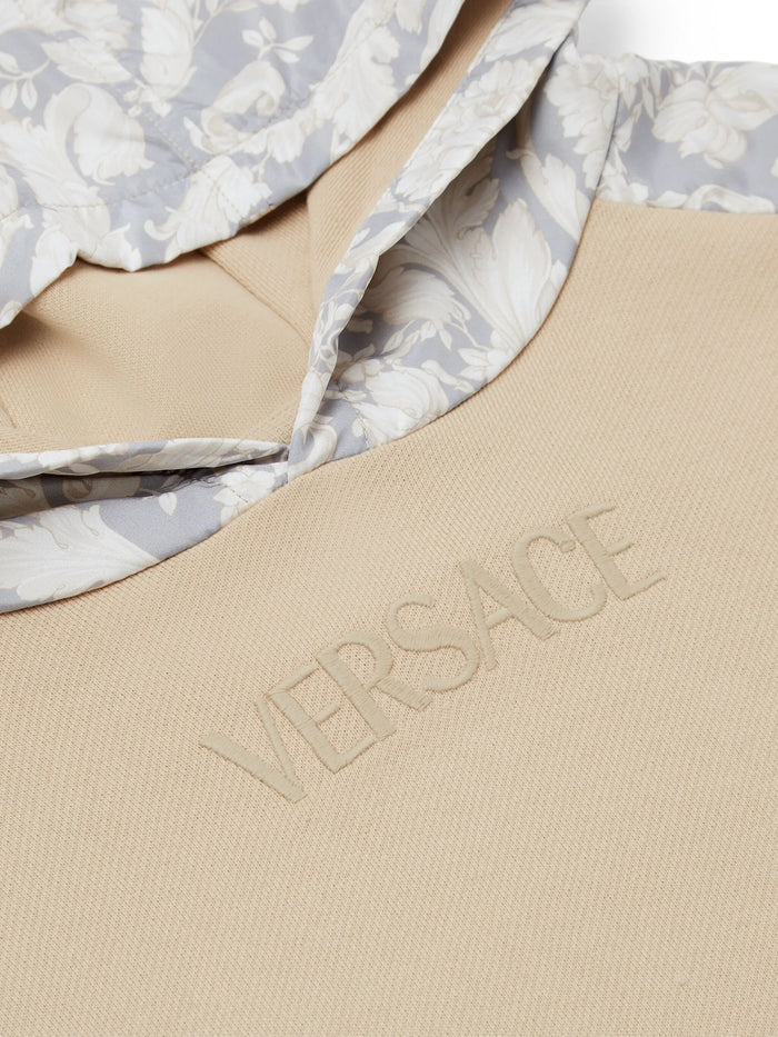 VERSACE KIDS Boys Barocco-print Panelled Hoodie Beige - MAISONDEFASHION.COM