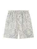 VERSACE KIDS Boys Barocco-print Silk Bermuda Shorts Light Grey/Multicolour - MAISONDEFASHION.COM