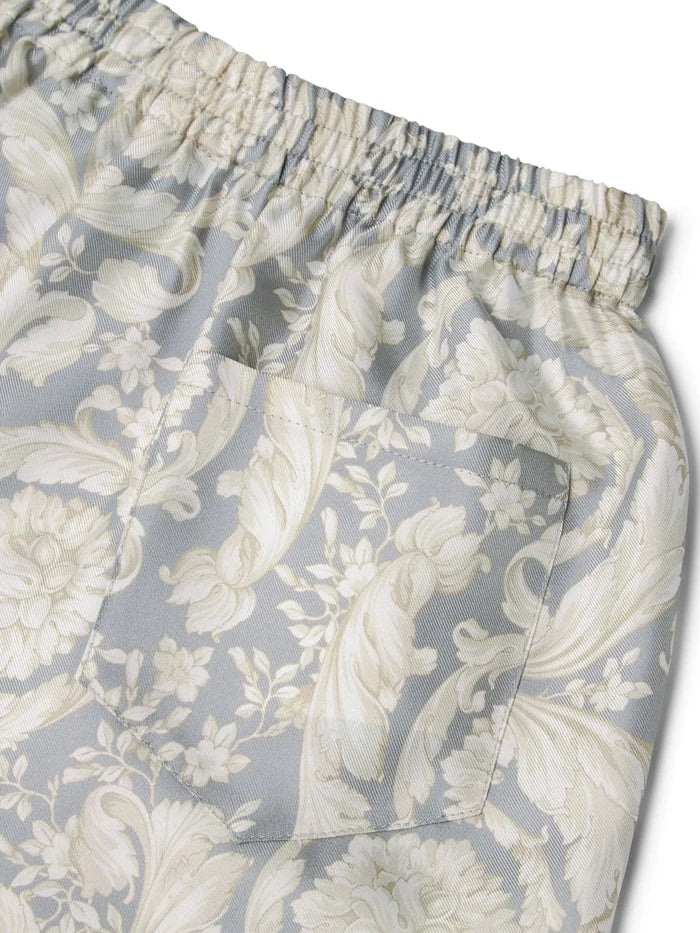 VERSACE KIDS Boys Barocco-print Silk Bermuda Shorts Light Grey/Multicolour - MAISONDEFASHION.COM