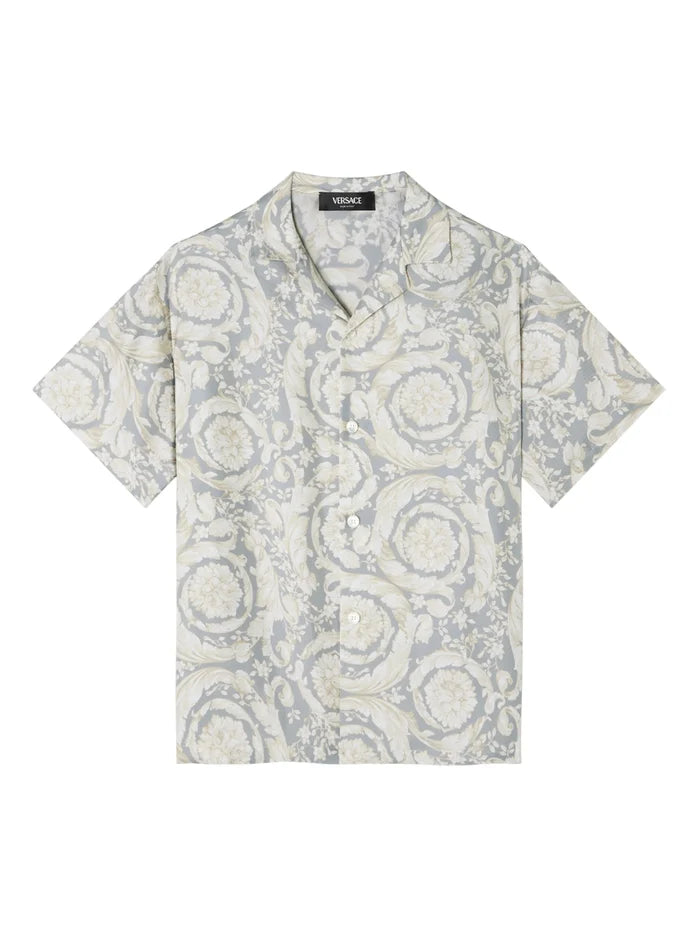 VERSACE KIDS Boys Barocco Silk Shirt Grey - MAISONDEFASHION.COM