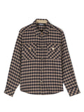 VERSACE KIDS Boys Checked Flannel Shirt Navy Blue/Beige - MAISONDEFASHION.COM