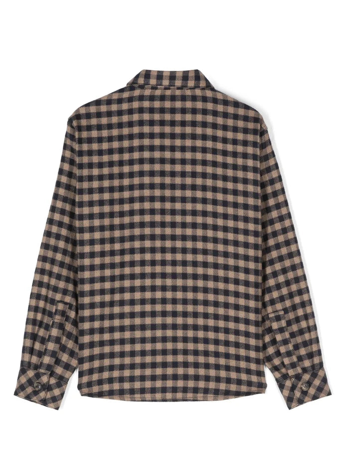 VERSACE KIDS Boys Checked Flannel Shirt Navy Blue/Beige - MAISONDEFASHION.COM