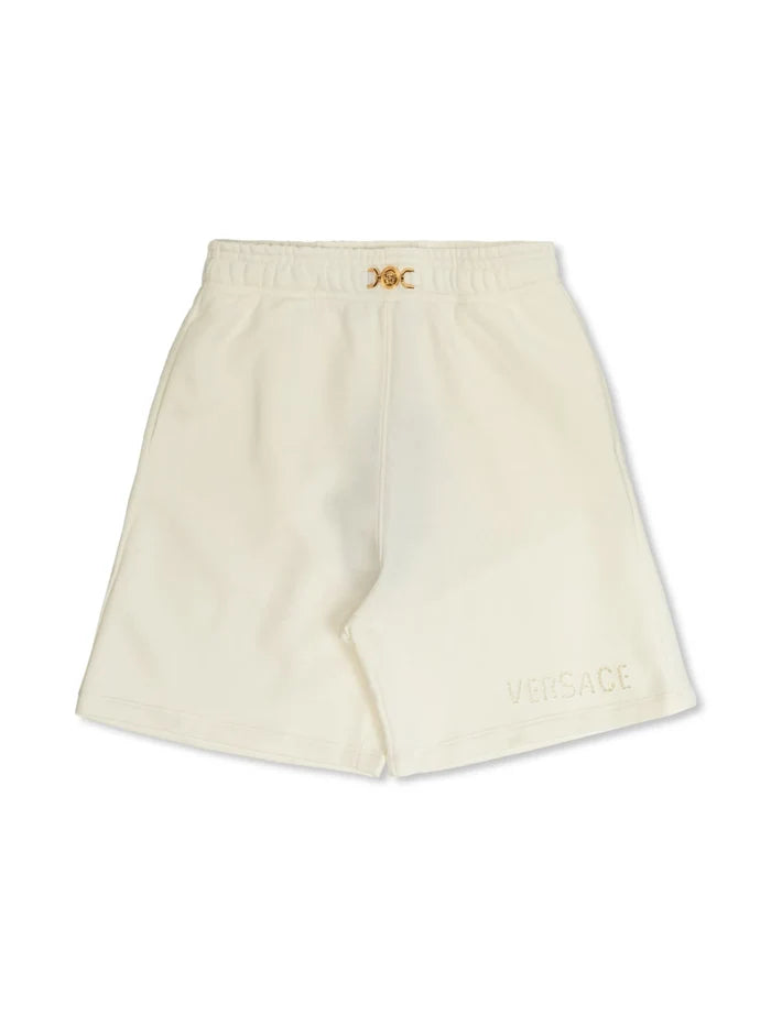 VERSACE KIDS Boys Embroidered Sangallo Sweat Shorts White - MAISONDEFASHION.COM