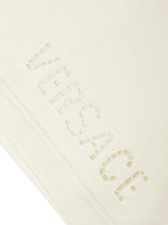 VERSACE KIDS Boys Embroidered Sangallo Sweat Shorts White - MAISONDEFASHION.COM