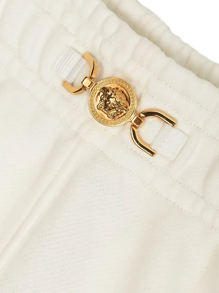 VERSACE KIDS Boys Embroidered Sangallo Sweat Shorts White - MAISONDEFASHION.COM