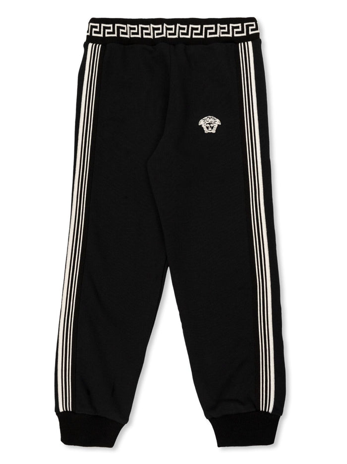 VERSACE KIDS Boys Greca Logo Sweat Pants Black/White - MAISONDEFASHION.COM