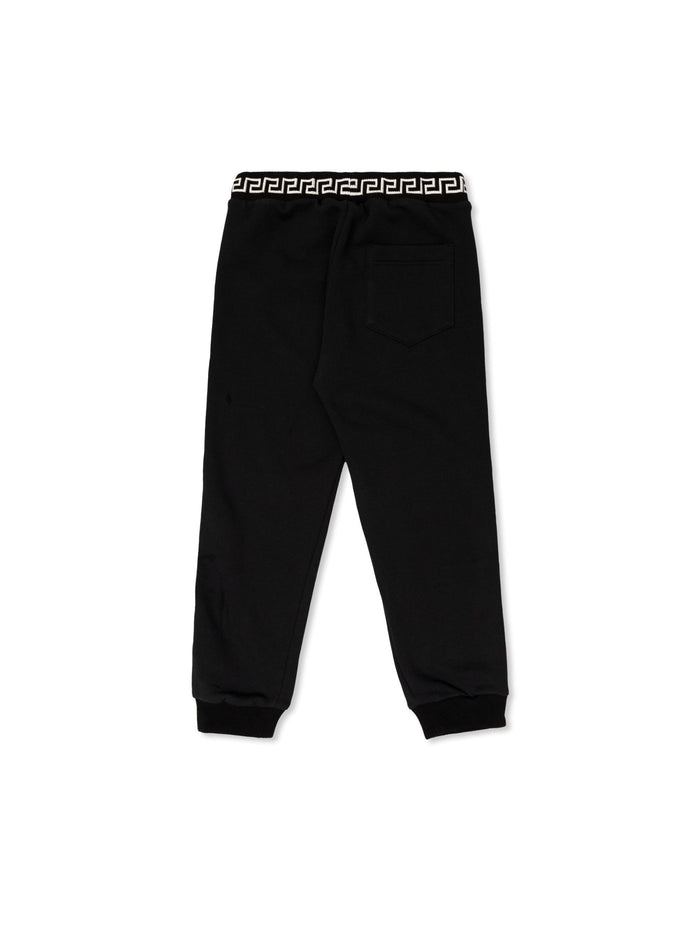 VERSACE KIDS Boys Greca Logo Sweat Pants Black/White - MAISONDEFASHION.COM