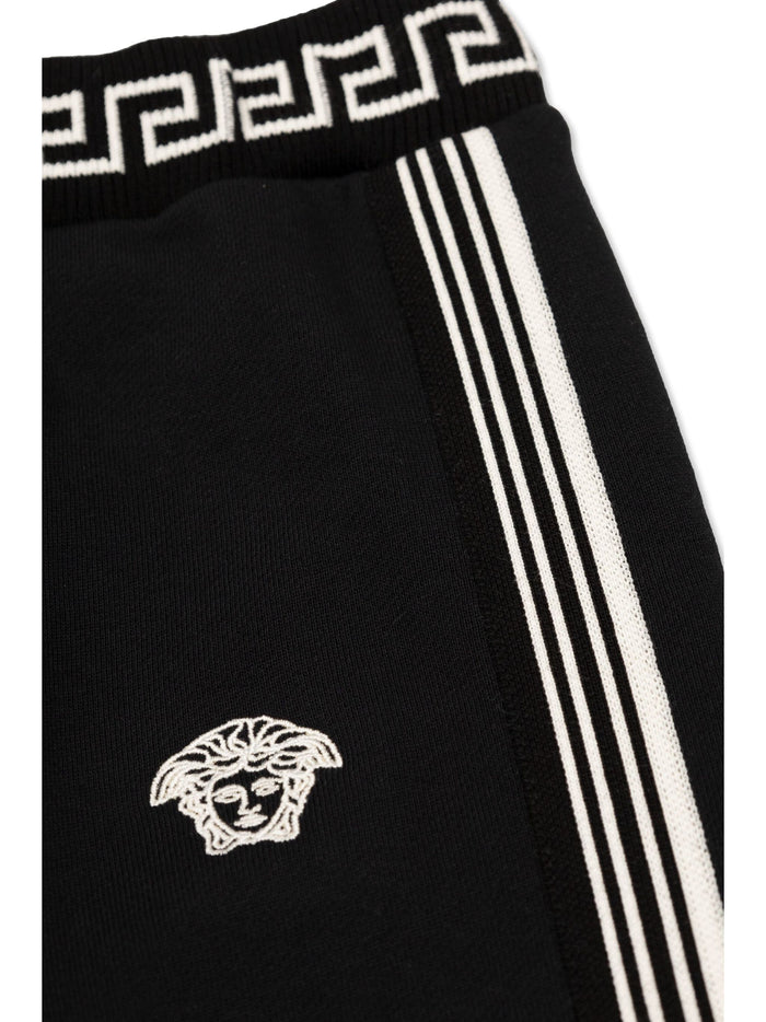 VERSACE KIDS Boys Greca Logo Sweat Pants Black/White - MAISONDEFASHION.COM