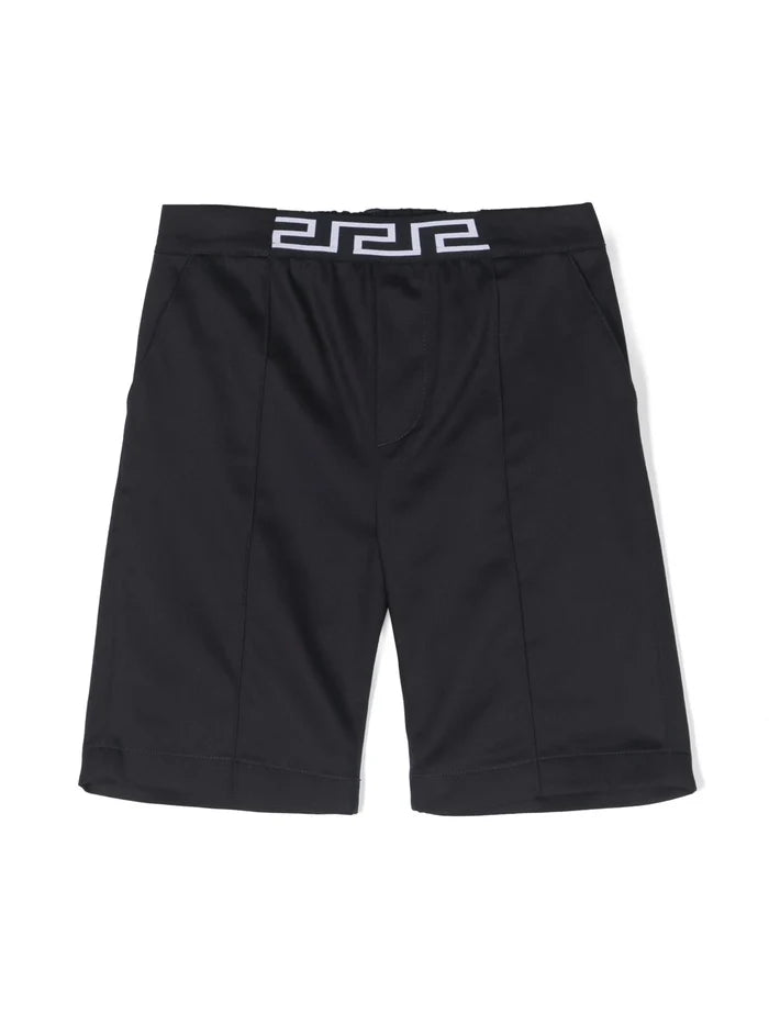 VERSACE KIDS Boys Greca-Waistband Gabardine Shorts Black - MAISONDEFASHION.COM