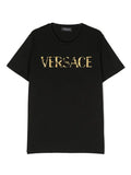 VERSACE KIDS Boys Logo-embroidered Cotton T-shirt Black - MAISONDEFASHION.COM