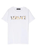 VERSACE KIDS Boys Logo-print Cotton T-shirt White/Yellow - MAISONDEFASHION.COM